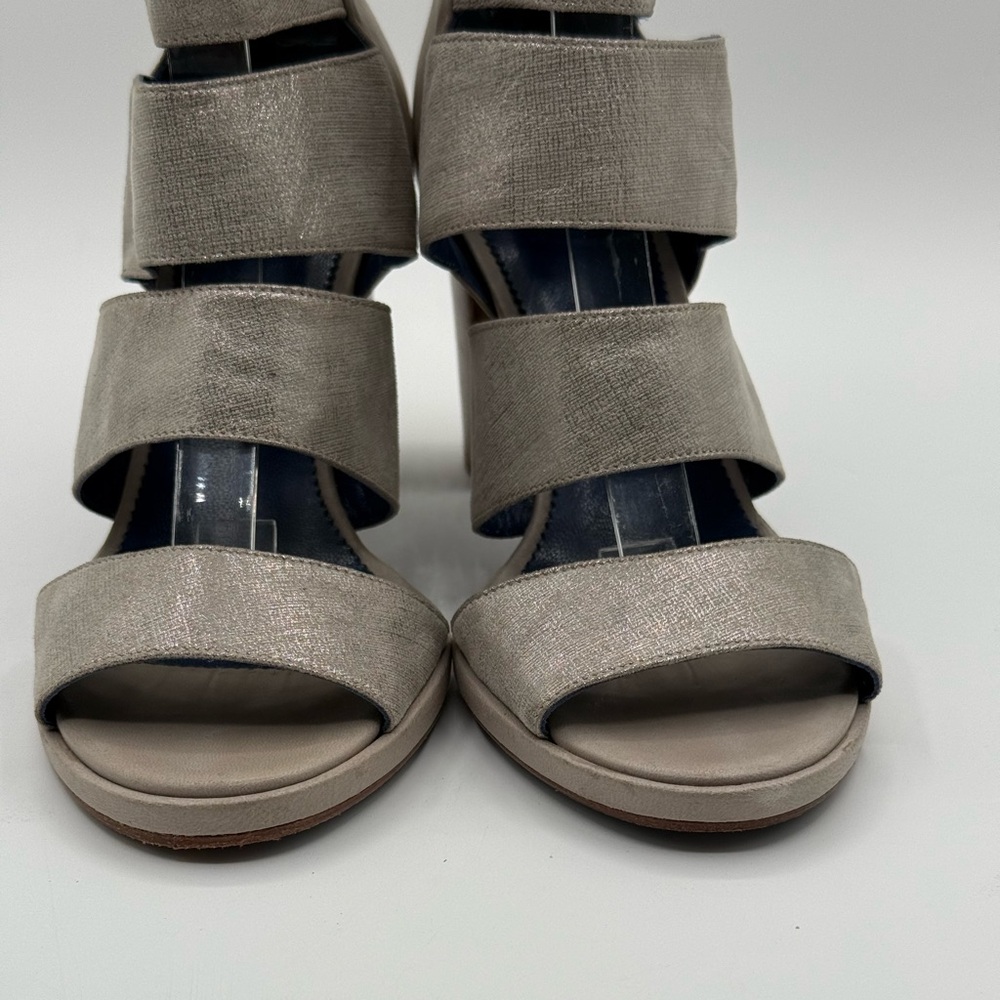 Valentina Rangoni Metallic Silver Strappy Chunky Sandals Stylish Block Heels - Picture 5 of 15